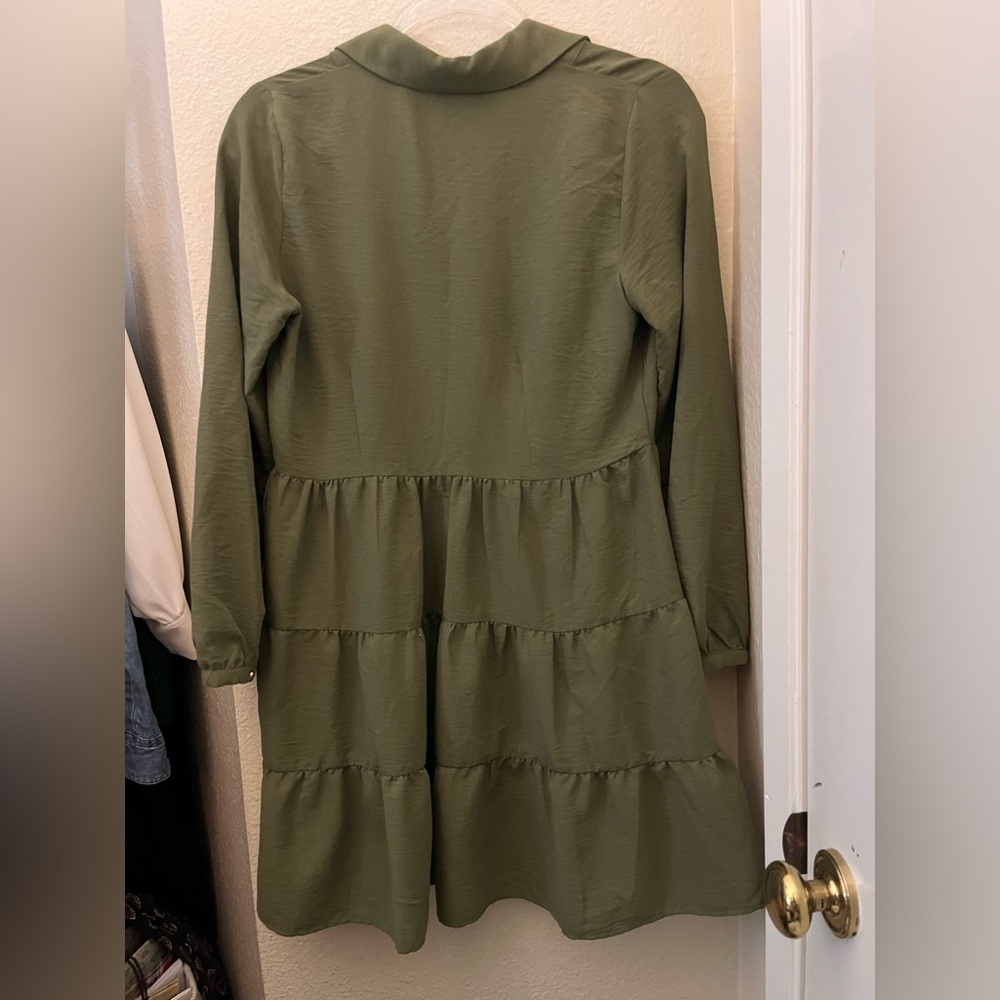 Zara Khaki Green Collared Dress - Picture 7 of 11